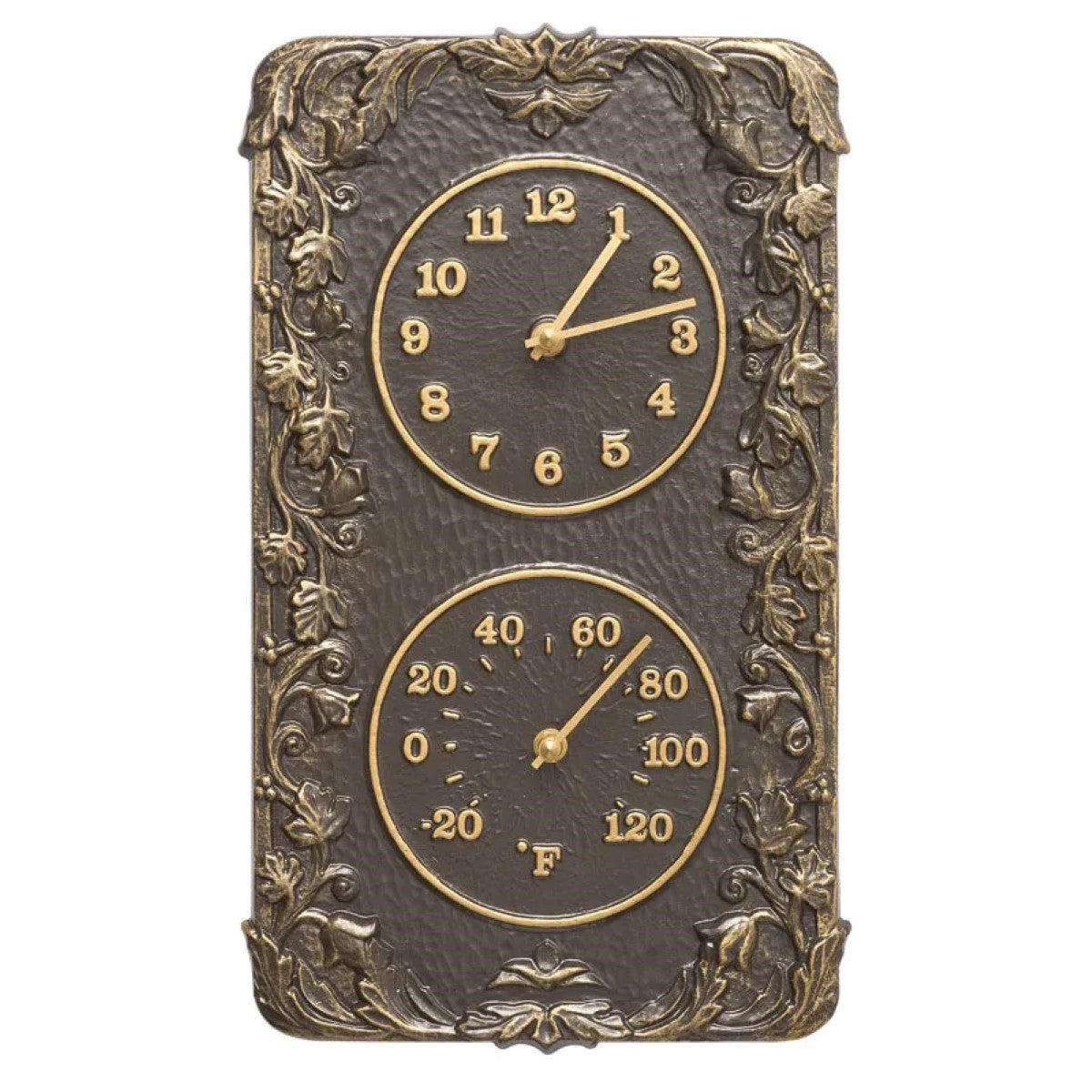 Whitehall Acanthus Indoor Outdoor Wall Clock & Thermometer, French Bronze Whitehall Acanthus Indoor Outdoor Wall Clock & Thermometer, French Bronze